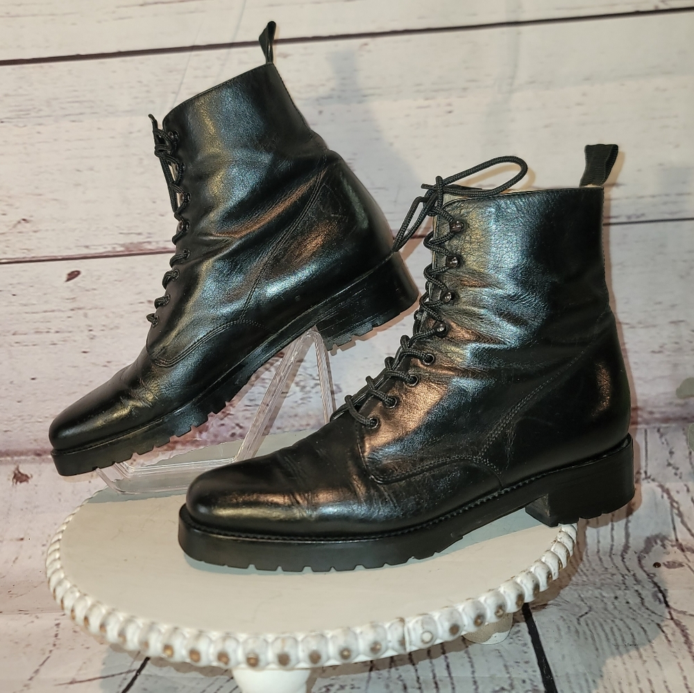 RITZ New York Black  Leather Moto Combat Ankle Lace-up Boots Size 36.5 EU, 6 US - Picture 5 of 12